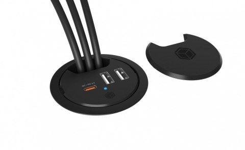 IB-HUB1407 3 Port ładowarka do biurka, 2x USB-A, 1x USB-C, otwór 60mm IcyBox