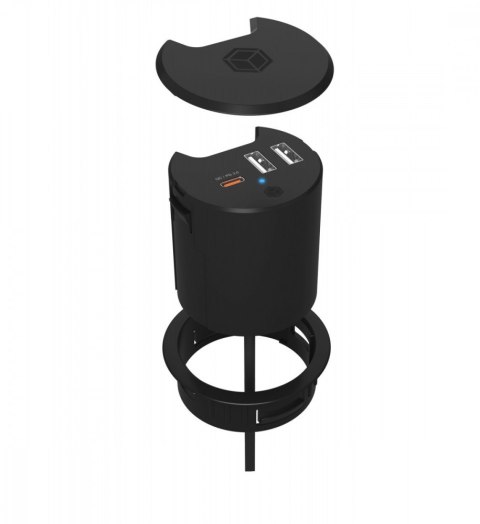 IB-HUB1407 3 Port ładowarka do biurka, 2x USB-A, 1x USB-C, otwór 60mm IcyBox
