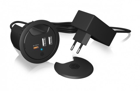 IB-HUB1407 3 Port ładowarka do biurka, 2x USB-A, 1x USB-C, otwór 60mm IcyBox