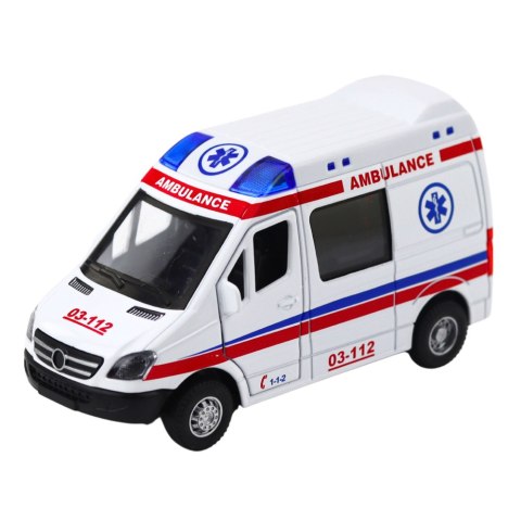 Karetka Ambulans Metalowy Z Napędem Pull Back Światła Dźwięki Biały 1:32 LEAN Toys