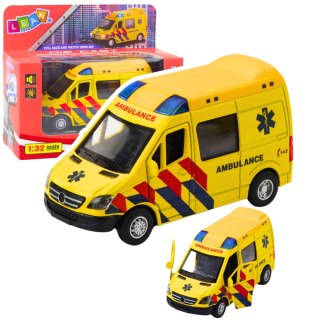 Karetka Ambulans Metalowy Z Napędem Pull Back Światła Dźwięki Żółty 1:32 LEAN Toys