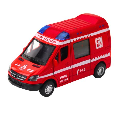 Samochód Strażacki Metalowy Napęd Pull Back Światła Dźwięki Czerwony 1:32 LEAN Toys