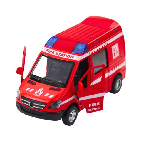 Samochód Strażacki Metalowy Napęd Pull Back Światła Dźwięki Czerwony 1:32 LEAN Toys