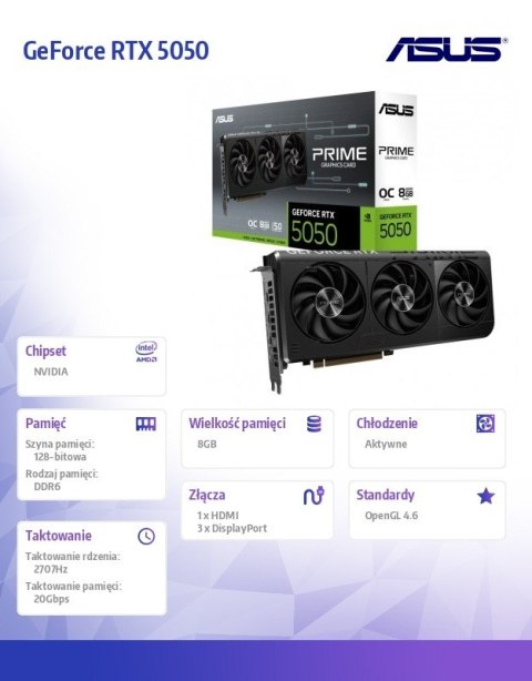 Karta graficzna GeForce RTX 5050 PRIME 8G OC GDDR6 128BIT DP/HDMI Asus