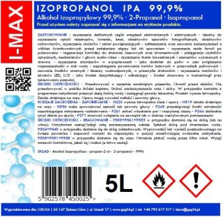 Alkohol izopropylowy Izopropanol IPA I-MAX 99,9% 5L GSG24
