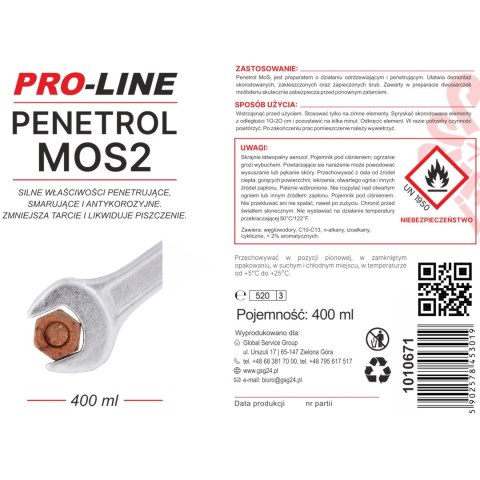 Odrdzewiacz silnie penetrujący PENETROL MoS2 PRO-LINE spray 400ml PRO-LINE