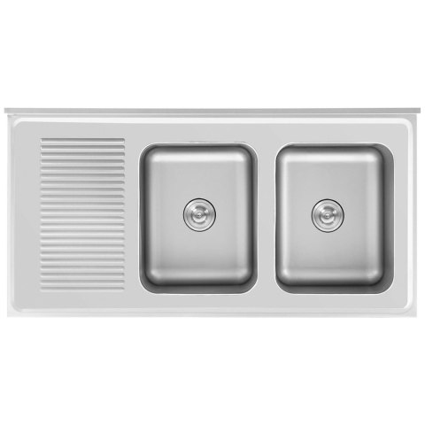 Zlew basen gastronomiczny dwukomorowy z szafką z drzwiami przesuwnymi 140 x 70 x 95 cm Royal Catering