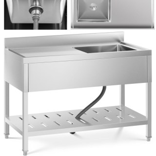 Zlew basen gastronomiczny jednokomorowy z półką i rantem prawy 120 x 60 x 94,5 cm Royal Catering