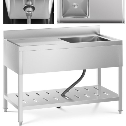 Zlew basen gastronomiczny jednokomorowy z półką i rantem prawy 120 x 60 x 94,5 cm Royal Catering