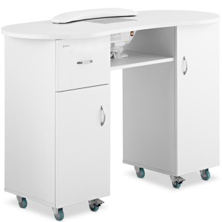 Biurko stolik do manicure kosmetyczny z pochłaniaczem pyłu i szafkami na kółkach 120x50x80 cm biały Physa