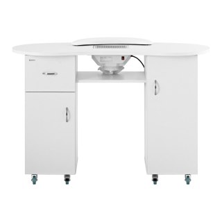 Biurko stolik do manicure kosmetyczny z pochłaniaczem pyłu i szafkami na kółkach 120x50x80 cm biały Physa