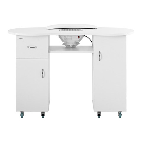 Biurko stolik do manicure kosmetyczny z pochłaniaczem pyłu i szafkami na kółkach 120x50x80 cm biały Physa