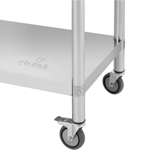 Stół metalowy gastronomiczny na kółkach z półką i rantem STAL 60 x 150 cm Royal Catering