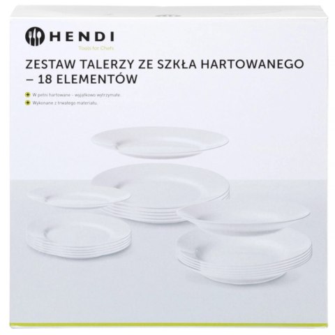 Zestaw talerzy ze szkła hartowanego 18 el. - Hendi 795224 Hendi
