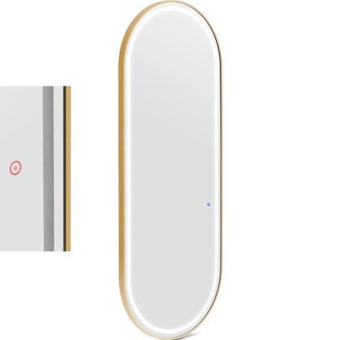 Konsola konsoleta fryzjerska lustro z oświetleniem LED owalne 180 x 70 cm - złote Physa