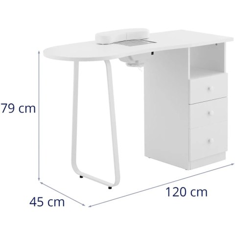 Biurko kosmetyczne do manicure z pochłaniaczem pyłu 120 x 45 cm - białe Physa