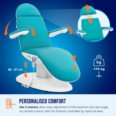 Fotel kosmetyczny do masażu tatuażu elektryczny TIVOLI - niebieski Physa