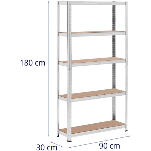 Regał magazynowy metalowy 5 półek 875 kg 90 x 30 x 180 cm szary 2 szt. MSW