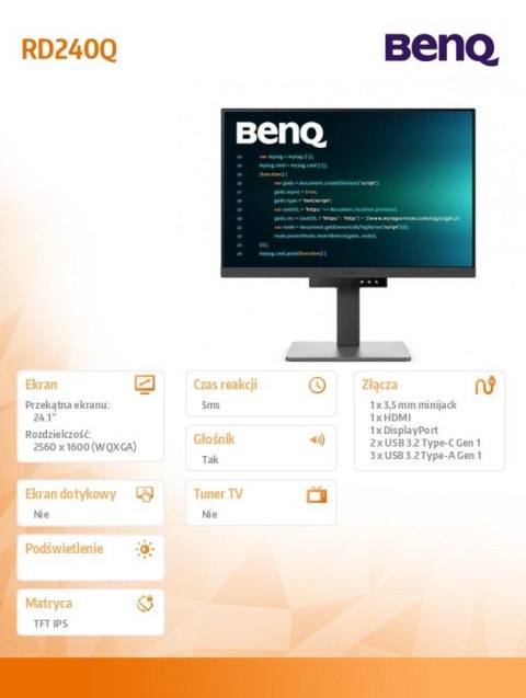Monitor 24 cale RD240Q WQXGA 5ms/IPS/1200:1/HDMI/DP Benq