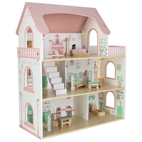Domek dla lalek drewniany LULILO Peonio 70cm LED róż Kik Sp. z o. o. Sp. k.