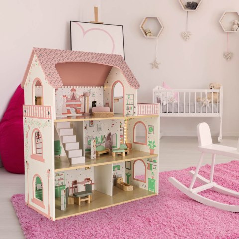 Domek dla lalek drewniany LULILO Peonio 70cm LED róż Kik Sp. z o. o. Sp. k.