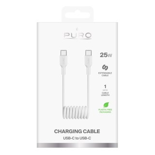 Kabel przewód spiralny USB-C 25W 1m - biały PURO