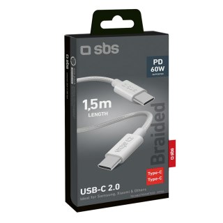 Kabel przewód w oplocie USB-C 60W 1.5m - szary SBS