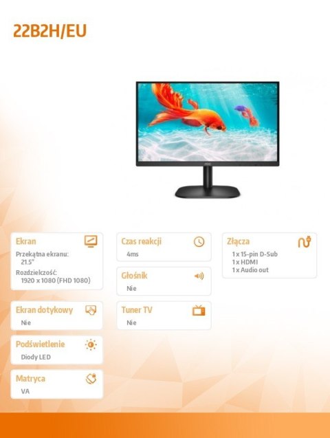 Monitor 22B2H/EU 21.5 cala VA HDMI AOC