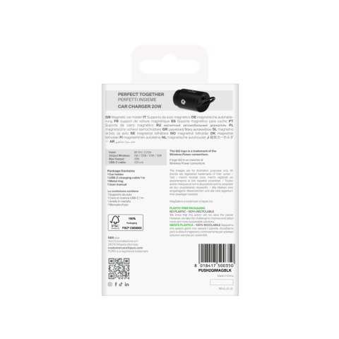 Uchwyt samochodowy do telefonu z ładowarką Qi2 MagSafe 15W - czarny PURO