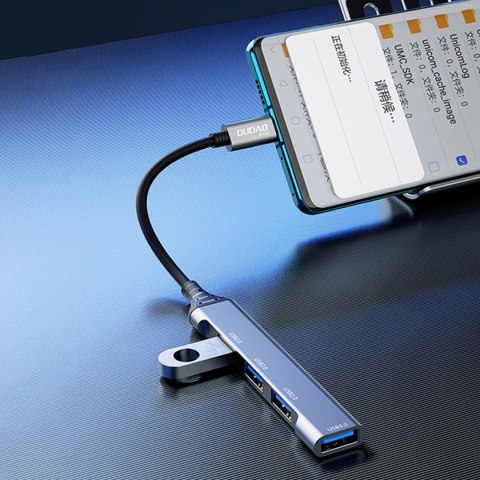 Adapter rozdzielacz HUB z gniazda USB-C na 4x USB czarny szary DUDAO