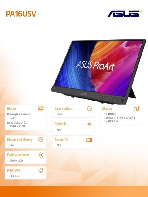 Monitor 16 cali PA16USV 4K IPS HDMI USB-C Asus