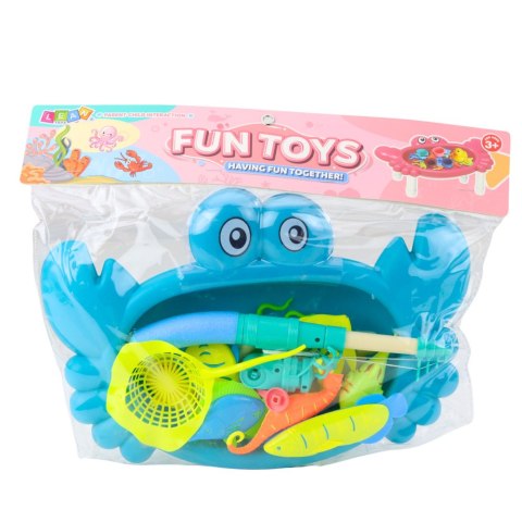 Zestaw Do Łowienia Rybek Stolik Krab 10 Rybek Wędka Sitko Niebieski LEAN Toys