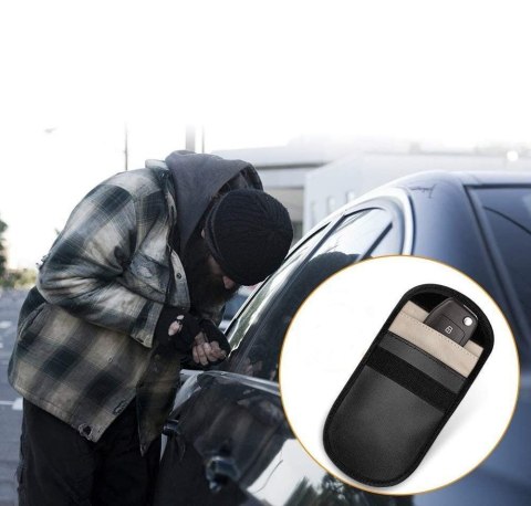 Etui antykradzieżowe na klucze samochodowe klatka Faradaya 14x10cm czarny HURTEL