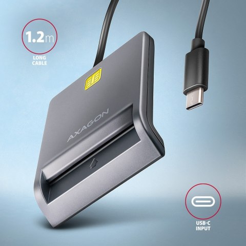 CRE-SM3TC Czytnik kart identyfikacyjnych USB-C, 1.2m kabel AXAGON