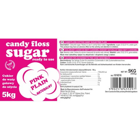 Kolorowy cukier do waty cukrowej czerwony o smaku naturalnym 5kg GSG24