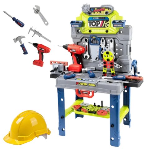 Stolik Majsterkowicza Walizka 2w1 Zestaw Narzędzi Wkrętarka Kask 133 el. LEAN Toys