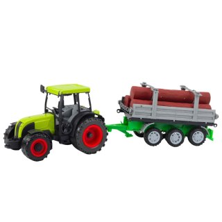 Traktor Rolniczy Farmerski Z Przyczepą Do Drewna Kłody Zielony 47cm LEAN Toys