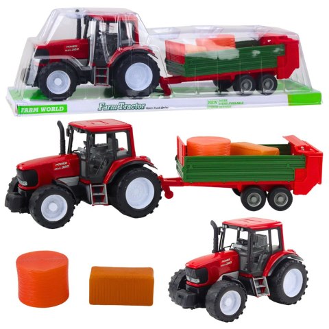 Traktor Rolniczy Farmerski Z Zieloną Przyczepą i Sianem Czerwony 62cm LEAN Toys
