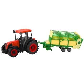 Traktor Rolniczy Farmerski Z Zielono-Żółtą Przyczepą Czerwony 50cm LEAN Toys