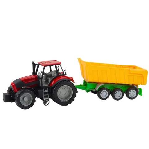 Traktor Rolniczy Farmerski Z Żółtą Przyczepą Czerwony 46cm LEAN Toys