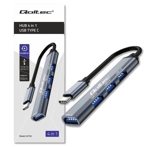 HUB adapter USB-C 3.1 4w1 | USB 3.0 | 3x USB 2.0 Qoltec