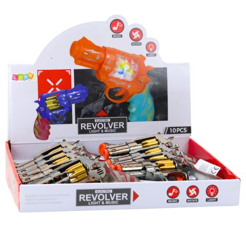 Pistolet Zabawkowy Rewolwer Obrotowy Magazynek Światła Dźwięki LEAN TOYS