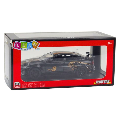 Samochód Sportowy Metalowy Napęd Pull-Back Światła Dźwięki Czarny 1:32 LEAN Toys