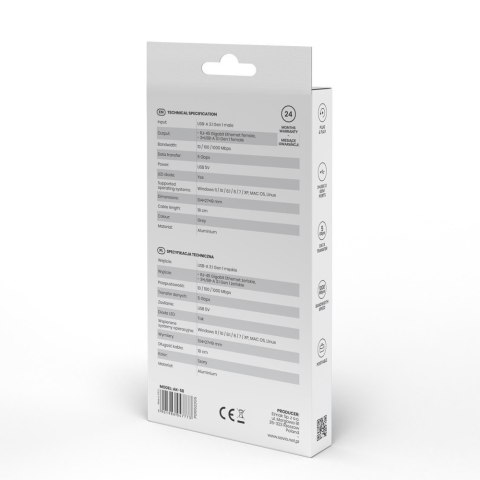 Hub AK-58 3-portowy USB-A 3.1 Gen 1 z adapterem RJ-45 Gigabit Ethernet Savio