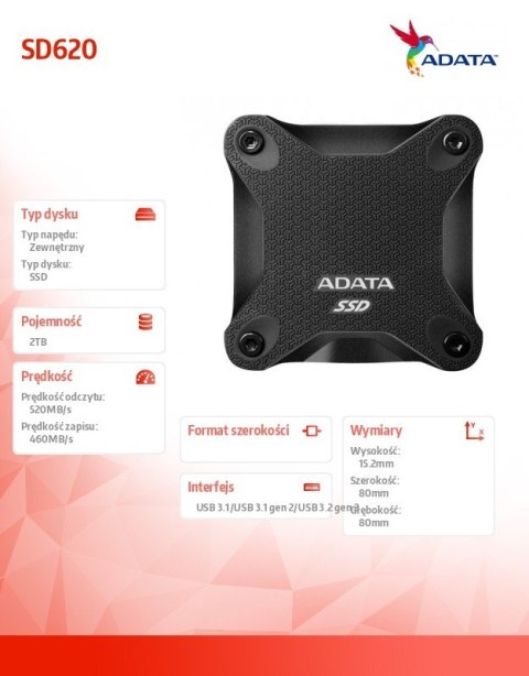 Zewnętrzny dysk SSD SD620 2TB U3.2A 520/460 MB/s Black Adata