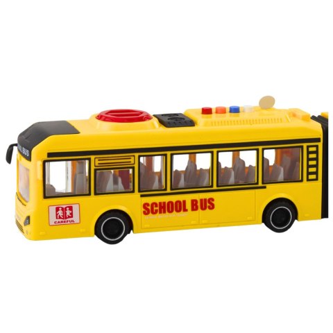 Autobus Przegubowy Szkolny Otwierane Drzwi Światła Dźwięki Żółty 1:16 LEAN Toys
