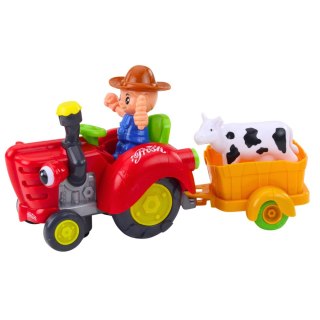 Traktor Farmera Interaktywny Z Przyczepką Figurka Krowy Światła Dźwięki LEAN Toys