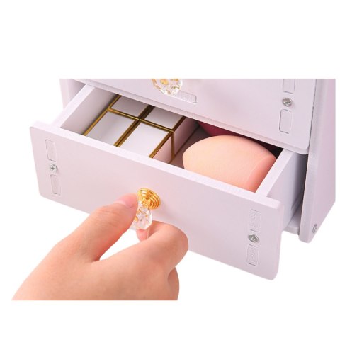 Mini Toaletka Lusterko Do Makijażu Szuflada Uszy Drewniana Biała LEAN Toys