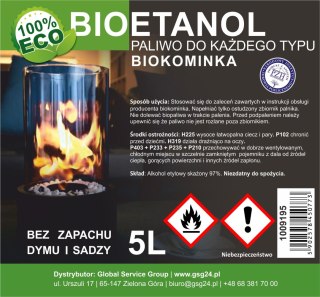 Bioalkohol bioetanol BIO paliwo do biokominka 5L GSG24