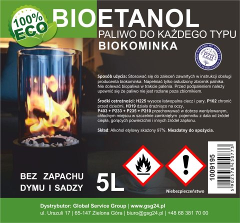 Bioalkohol bioetanol BIO paliwo do biokominka 5L GSG24